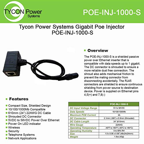 Tycon Systems, Inc Gigabit Poe Injector   Poe Inj 1000 S