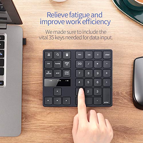 Attoe Numeric Keypad, 35 Keys Portable Usb Wireless Numeric Keypad Rechargeable Ultra Silent External Numeric Pad For Macbook An
