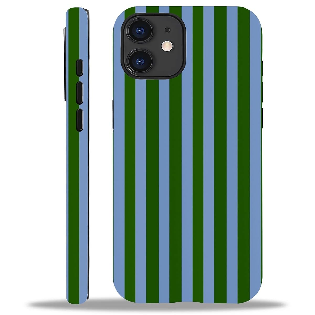 WANKBLC Compatible with iPhone 12 12 Pro Matte Case, Green and Blue Stripes Geometric Vertical Line Pattern for Girl Full Body D