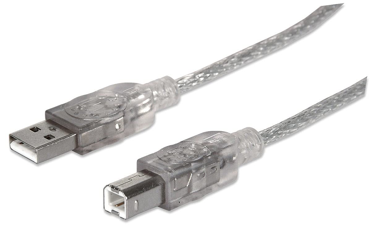 Manhattan A Male/B Male, 10 Feet, Translucent Silver, Hi Speed Usb Device Cable (340458)