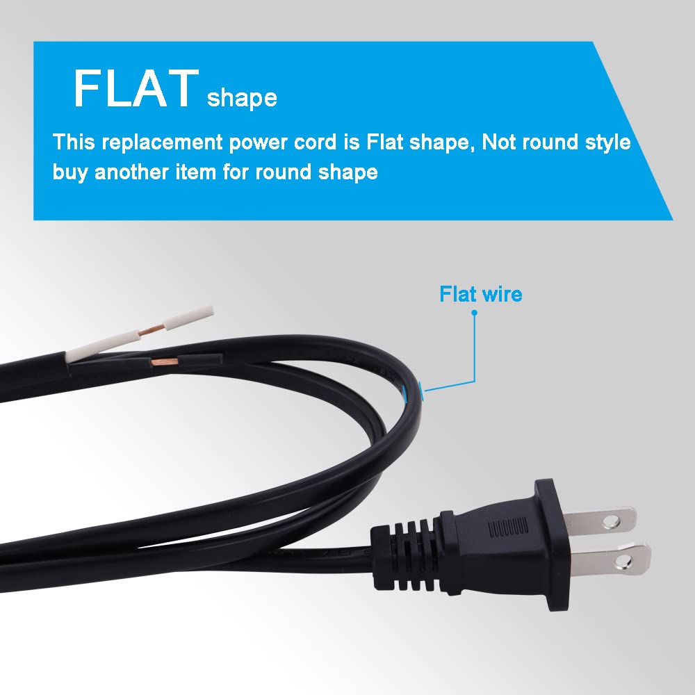 Ac Power Cord Pigtail 2 Prong 18Awg, Replacement Power Cord Cable 120V Ac Wall Plug, 3Ft Polarized Cord Cable Black, Open End Po