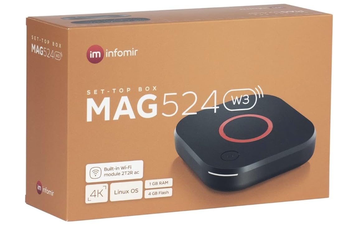 Infomir Mag 524W3 4K , Built In Dual Band 2.4G/5G Wifi, Hdmi Cable (Much Faster Than Old Mag 324W2 And 424W3) Black