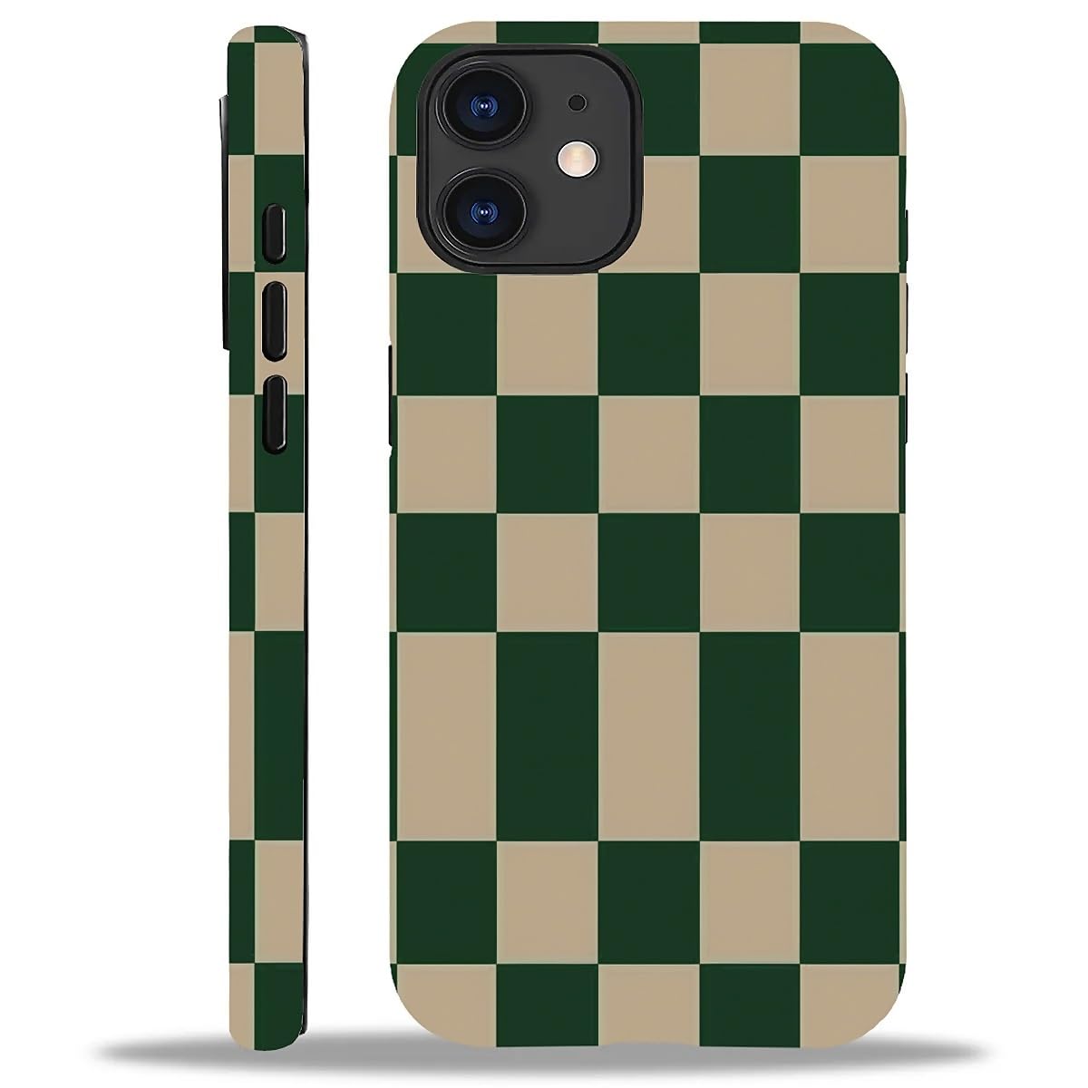 WANKBLC Compatible with iPhone 11 Matte Case, Dark Green Beige Checkerboard Pattern for Girl Full Body Design Soft Silicone Drop
