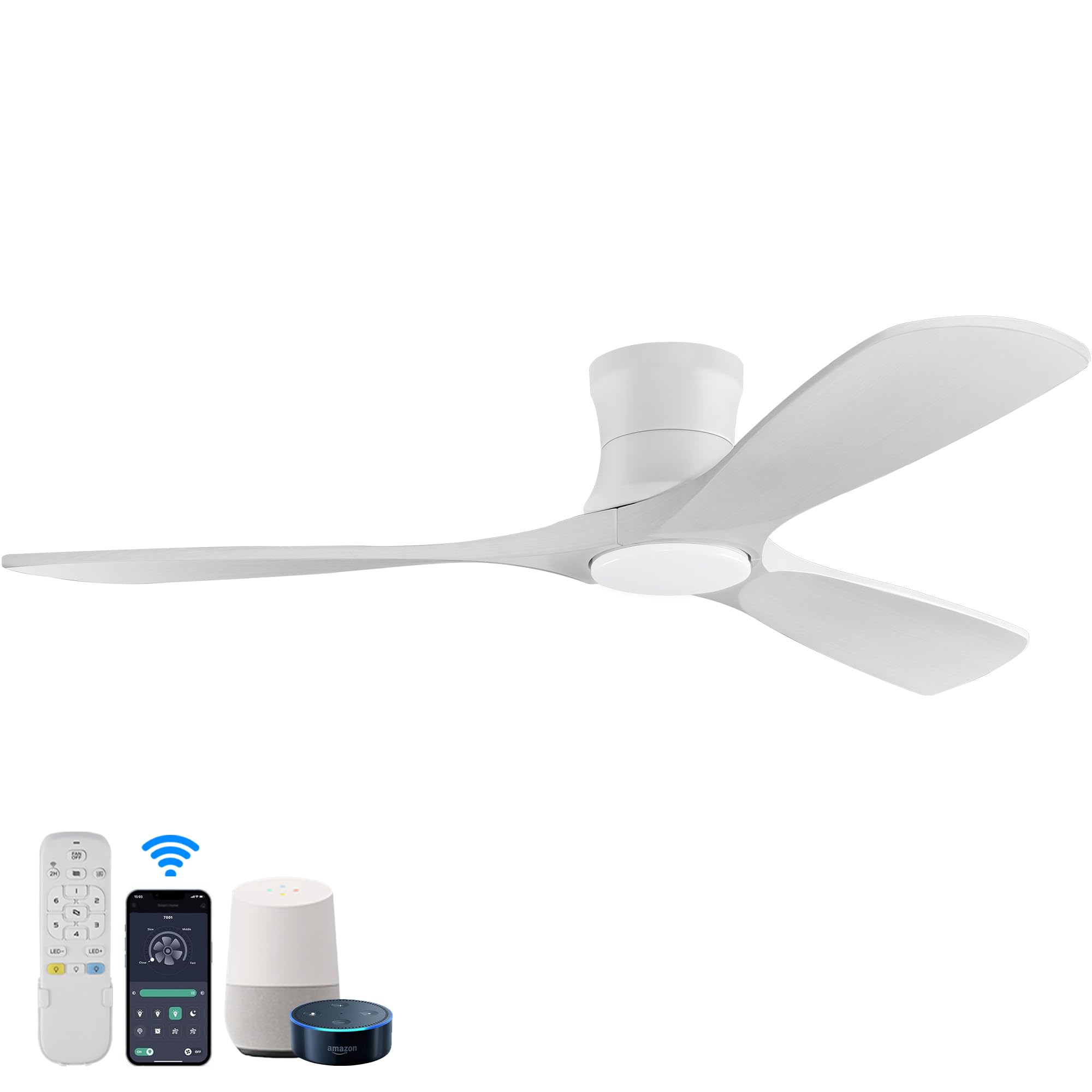 52In Smart Low Profile Ceiling Fans With Lights Remote,Quiet Dc Motor,Outdoor Indoor Flush Mount Ceiling Fan,Control With Wifi A