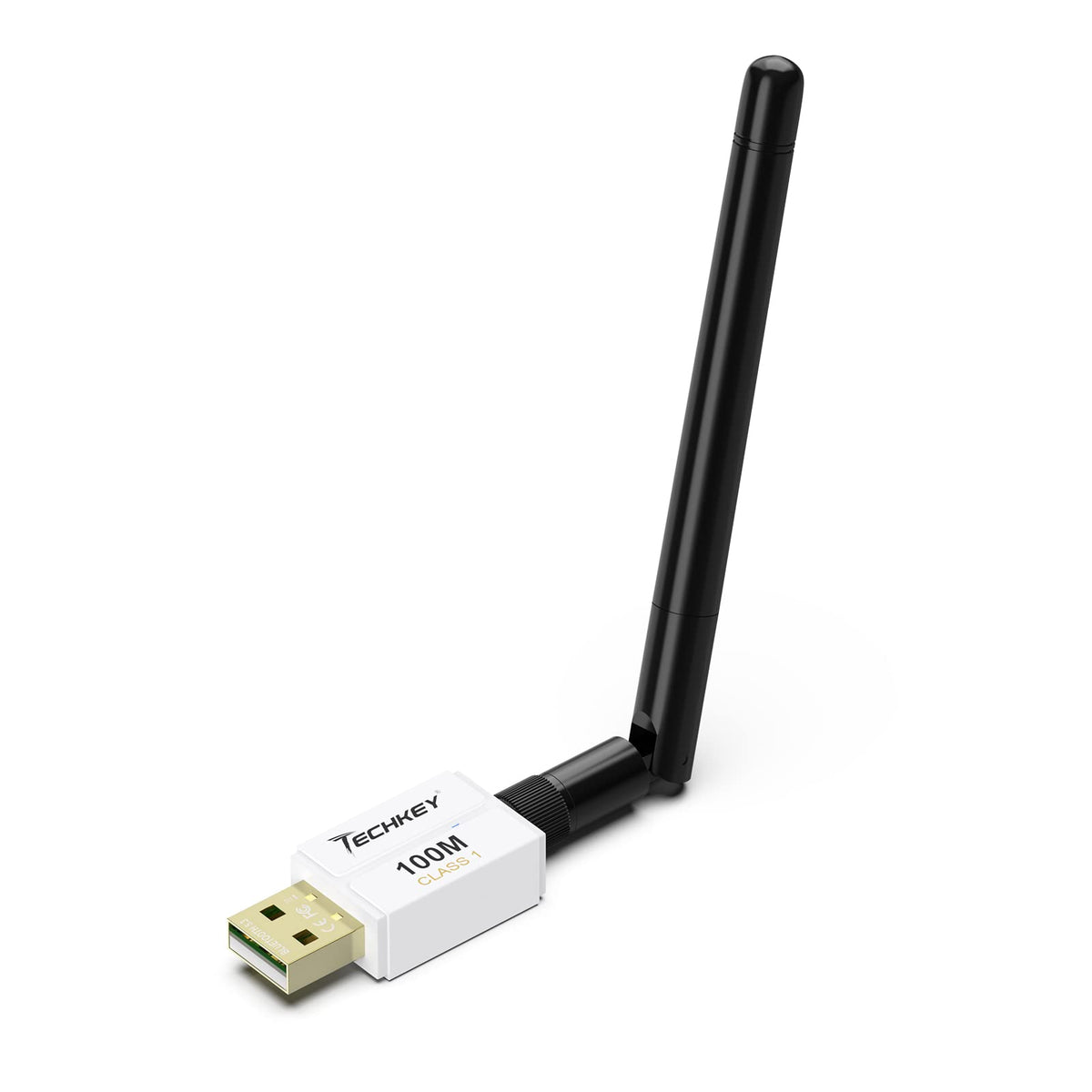 Long Range Bluetooth Adapter For Desktop Pc Plug & Play 5.3 Edr Class 1 Usb Dongle Wireless Transfer Receiver 328Ft/100M For Bt Mouse/Keyboard/Headphones Support Win11/10/8.1(Milk White)