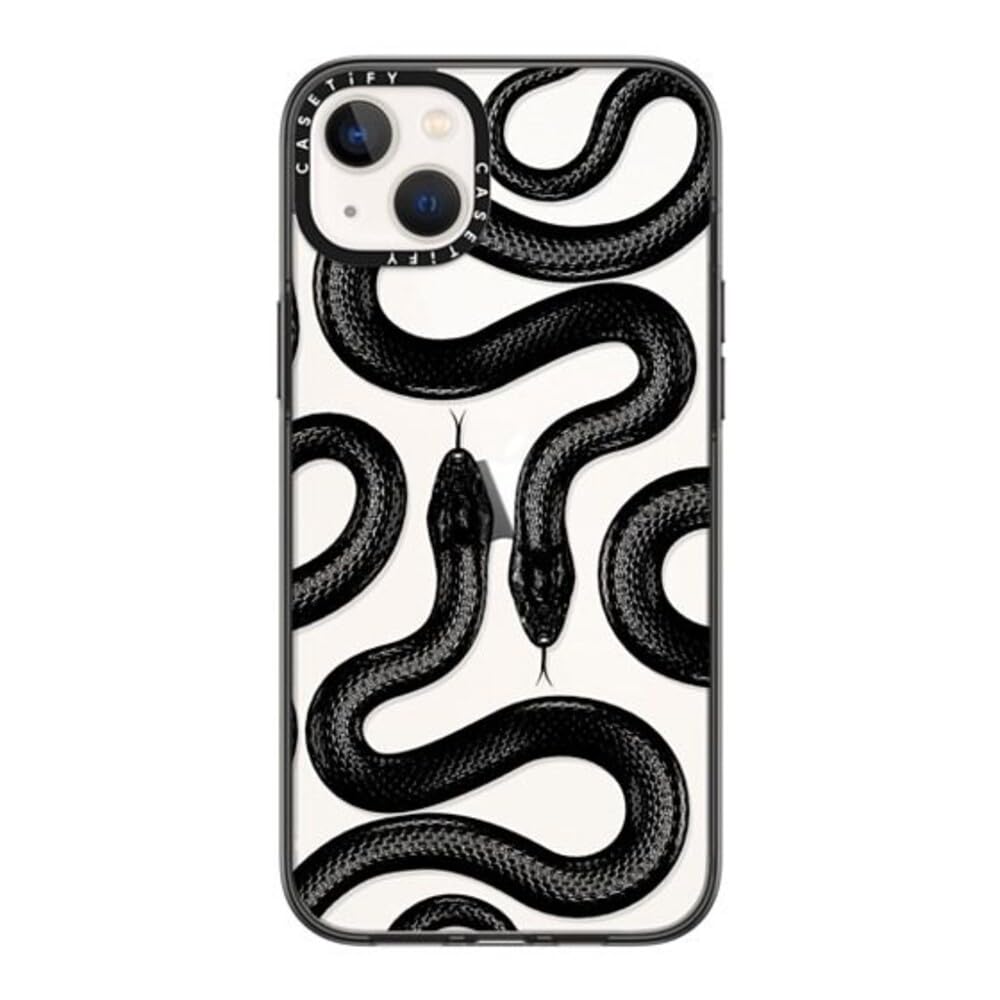 Casetify Compact Iphone 14 Plus Case [2X Military Grade Drop Tested / 4Ft Drop Protection]   Black Kingsnake   Clear Black