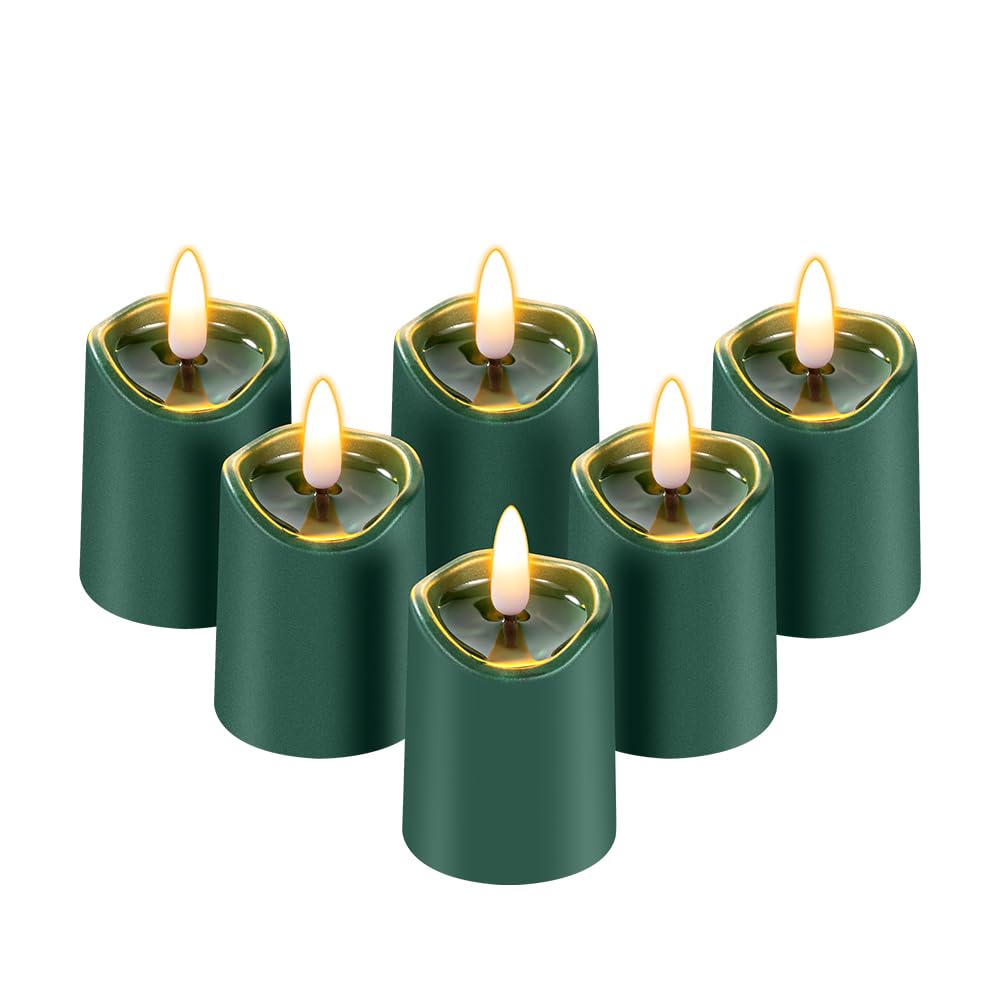 Simplelight Green Flameless Votive Candles with Timer, Realistic Black Wick Advent Wreath Candles Battery Operated, Battery Incl