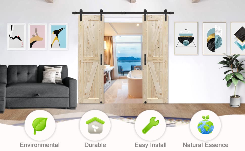 S&Z Tophand 24In X 84In Barn Door, 20-60 In Unfinished British Brace Barn Door/Modern Style/Solid Wood/Simple Assembly Is Requir
