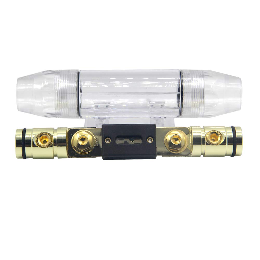Zookoto 150A 0/2/4 Gauge Awg Car Auto Audio Amplifier 1 In 1 Out Anl Fuse Holder Cable Blocks Distribution Holder Gold Plate