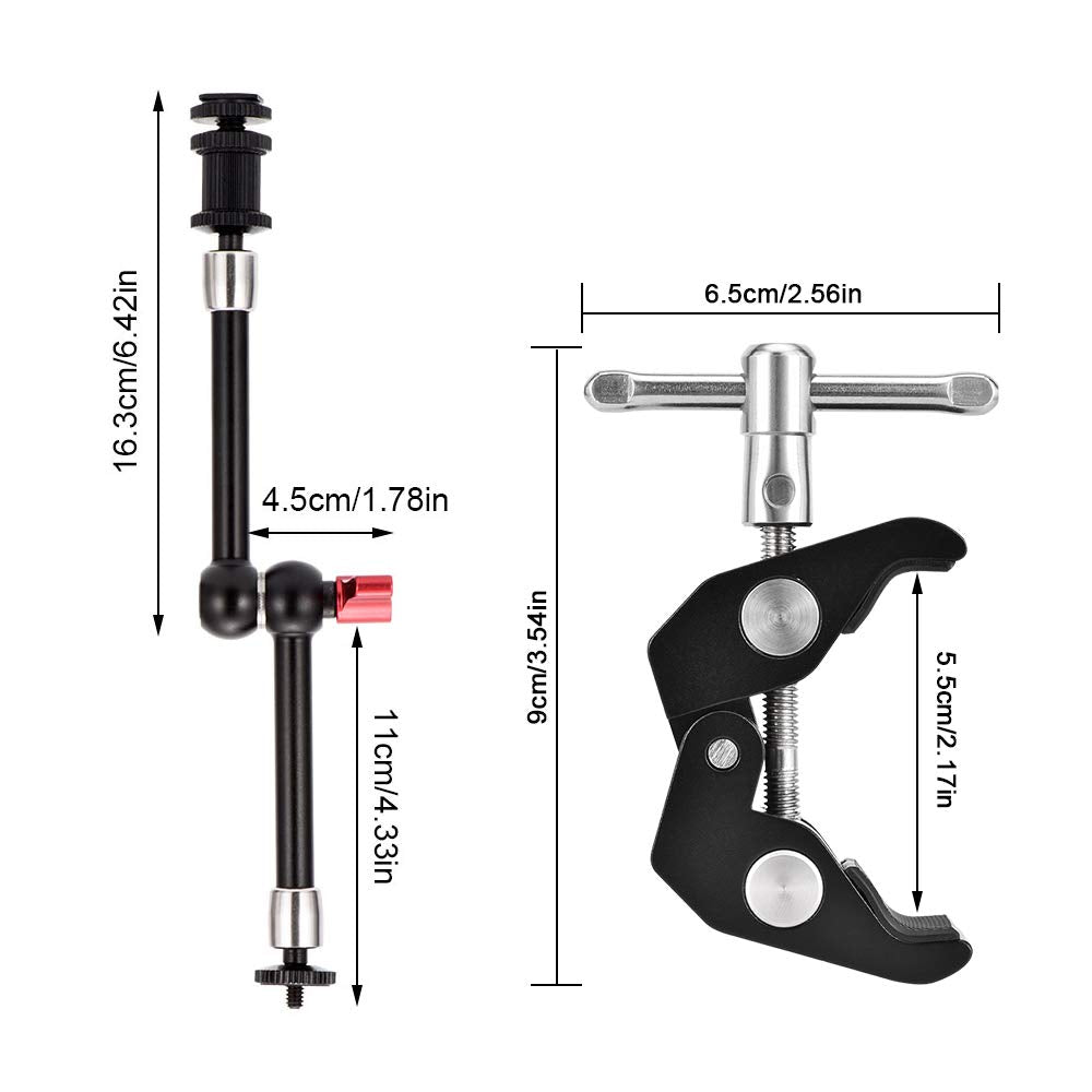 Utebit 11 Inch Magic Arm Camera Mount Articulating Friction Arms With Super Crab Clamp For Dslr Camera Rig, Flash Light, Led Lights, Lcd Monitor
