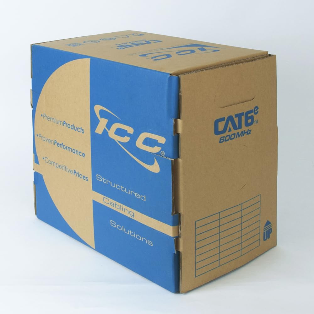 ICC Cat6e CMR Riser 1000ft   UTP 23AWG, 100% Solid Pure Copper, Unshielded, Bulk Ethernet Cable, PoE++, 600MHz, Reelex Pull Box, UL Certified, RoHS, TAA and NEC Compliant, Black