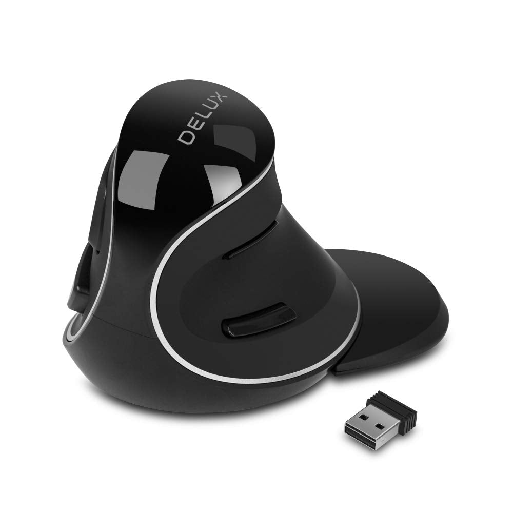 Delux Wireless Ergonomic Vertical Mouse   2.4G With Usb Receiver, Silent Clicks, 1600 Dpi, 6 Buttons, Removable Wrist Rest, For 