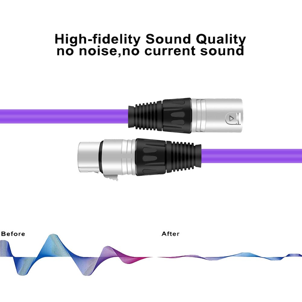 Dremake Audio 25 Foot Xlr To Speaker Cable 3Pin Xlr Male To Xlr Female Balanced Snake Cord For Microphone, Stage, Dj, Pro   Purp