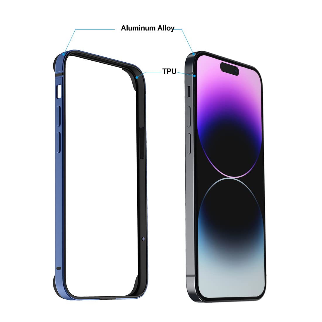 Eastcoo Slim Metal Bumper Case for iPhone 14 Pro 6.1 inch - Wireless Charging Compatible, Royal Blue