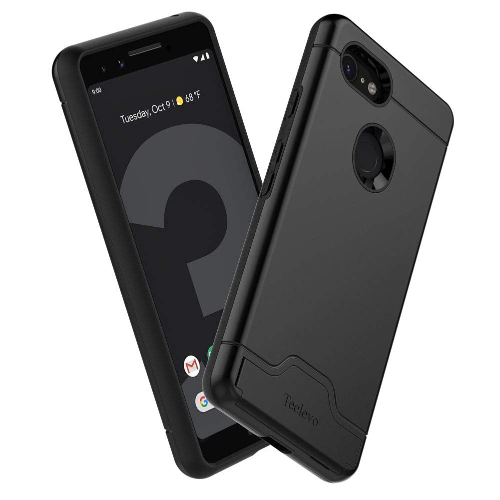 Teelevo Wallet Case For Google Pixel 3, Dual Layer Case With Card Slot Holder And Integrated Kickstand For Google Pixel 3   Blac