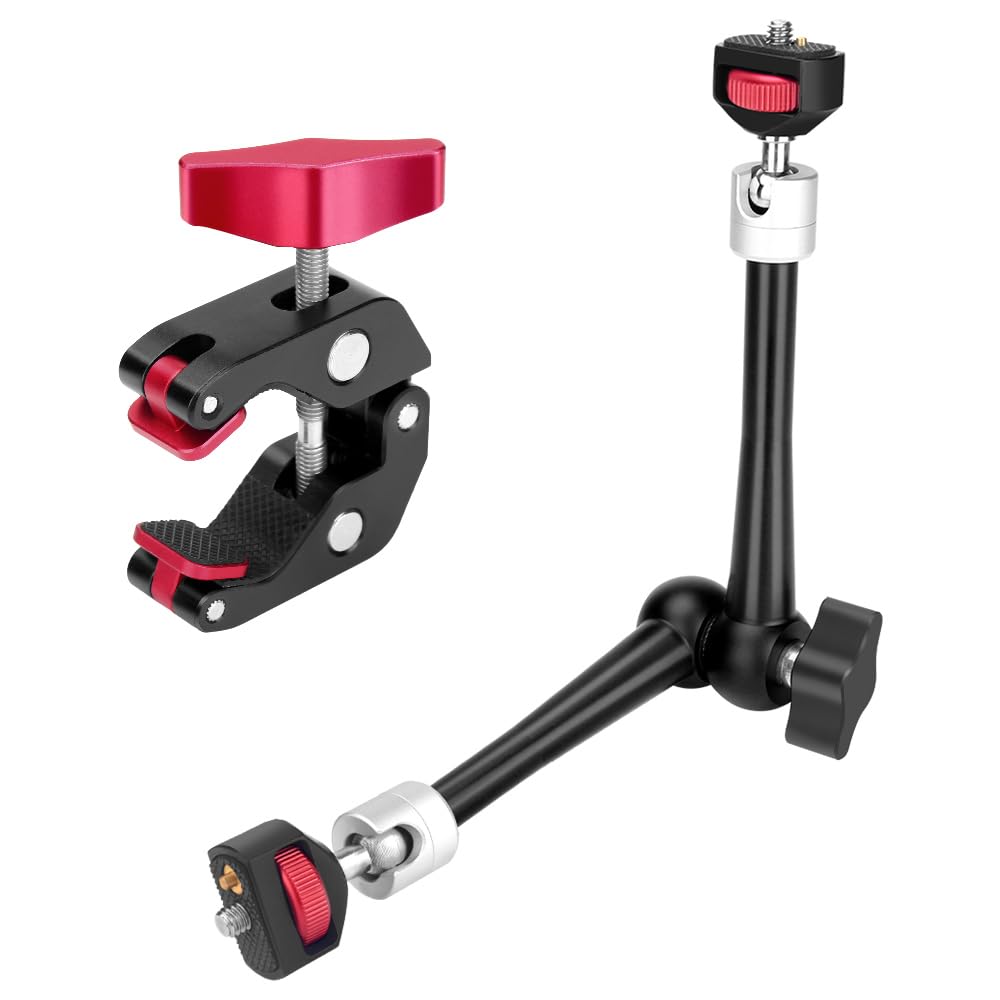 Hemmotop Magic Arm Camera Mount 11'' Max. Payload 5.5 Lbs, Adjustable Articulating Arm And Super Clamp With Anti Twist Pins, Rotatable Pads, Friction Arm For Monitor, Led Light, Camera Video Rig Ms02