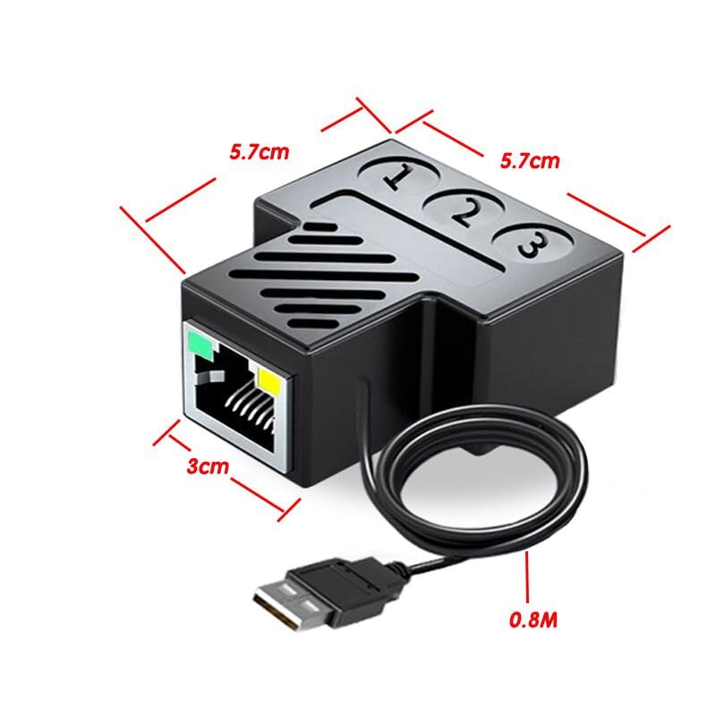 Rj45 Ethernet Splitter Adapter,Aoiutrn 1 To 3 Ports [3 Devices Simultaneous Networking] Network Extension With Usb Power Cable 100 Mbps Internet Speed 8P8C Extender Plug Lan Interface For Cat5/6/7/8
