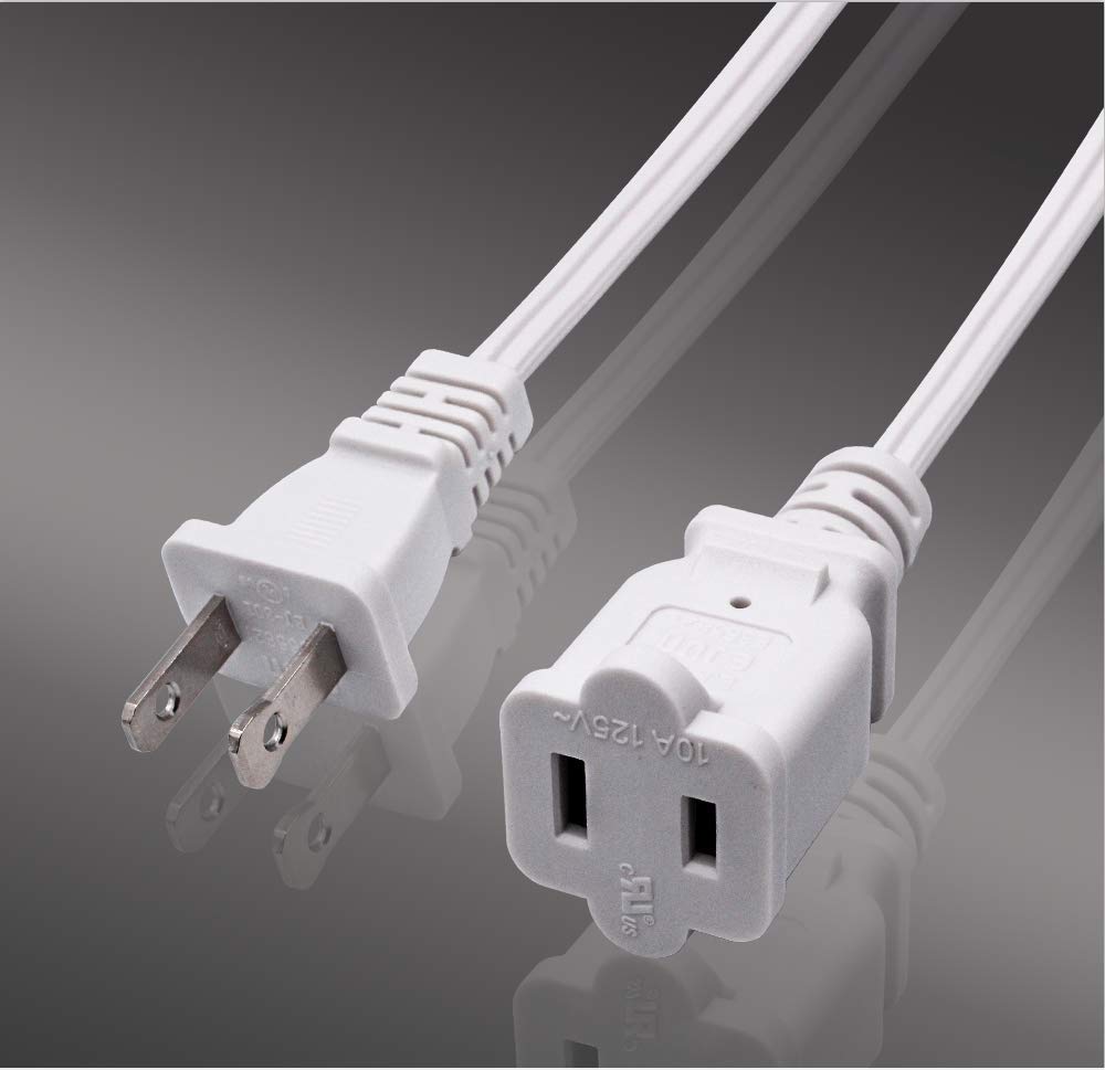 2 Prong Extension Power Cord 10Ft