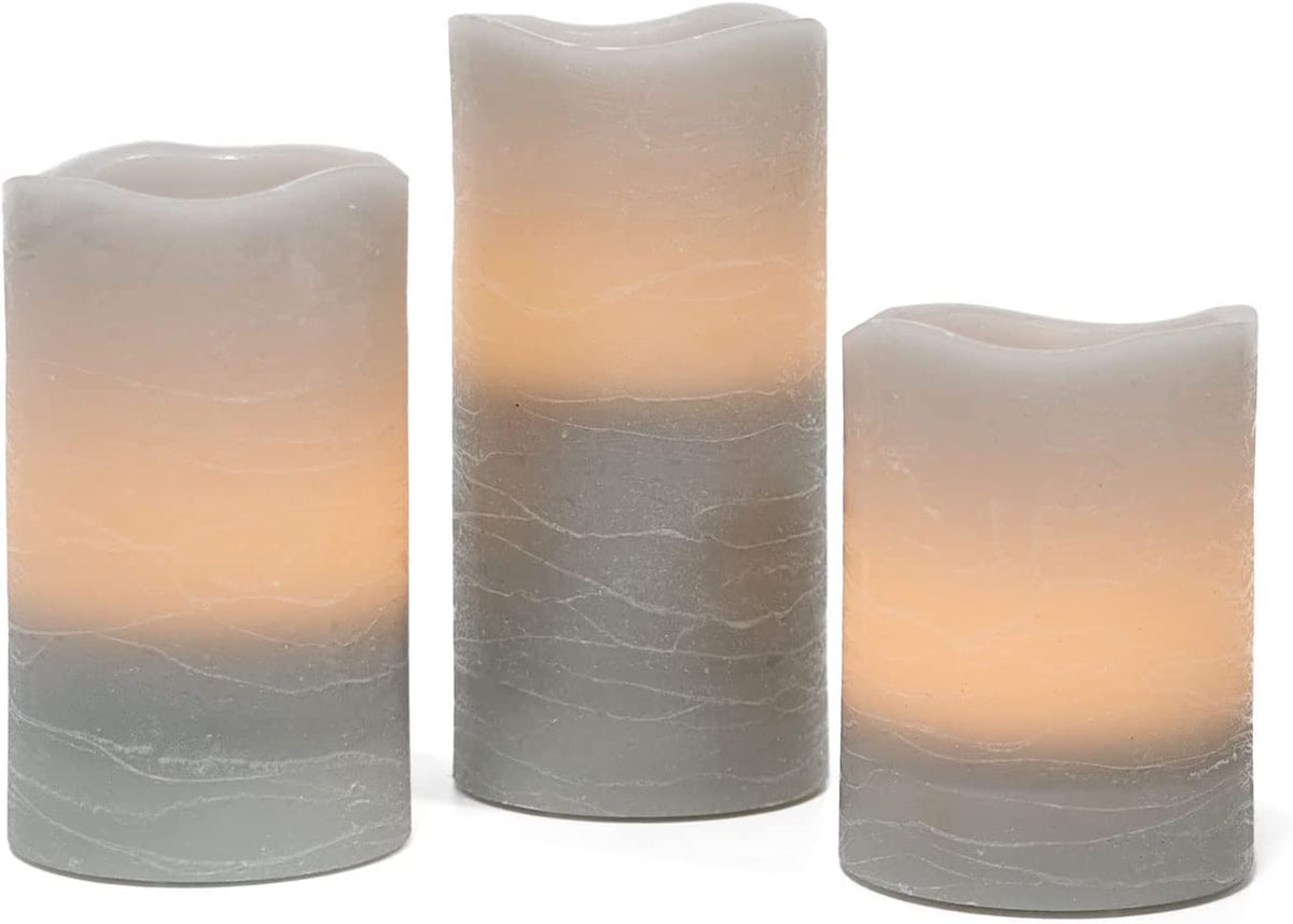 Rhytsing Grey Battery Operated Flameless Led Candles With Timer Function, Warm White Light, Real Wax Finish, 6 Batteries Include