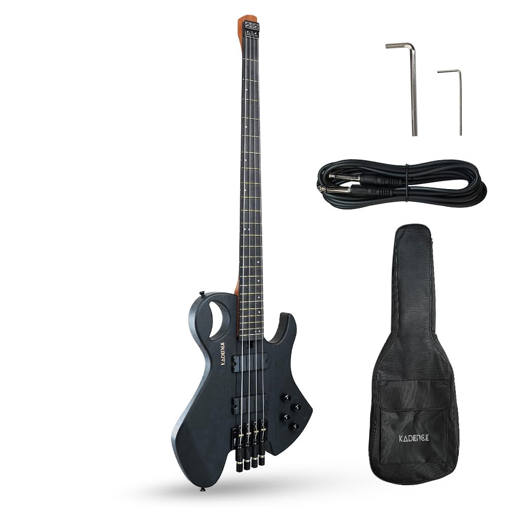 Kadence EBHL01BK Chronicle 46.5 Electric Bass Guitar | P Style | Solid Ash Wood | Splitcoil Pickup Setup | Gig Bag + Cable | Bl