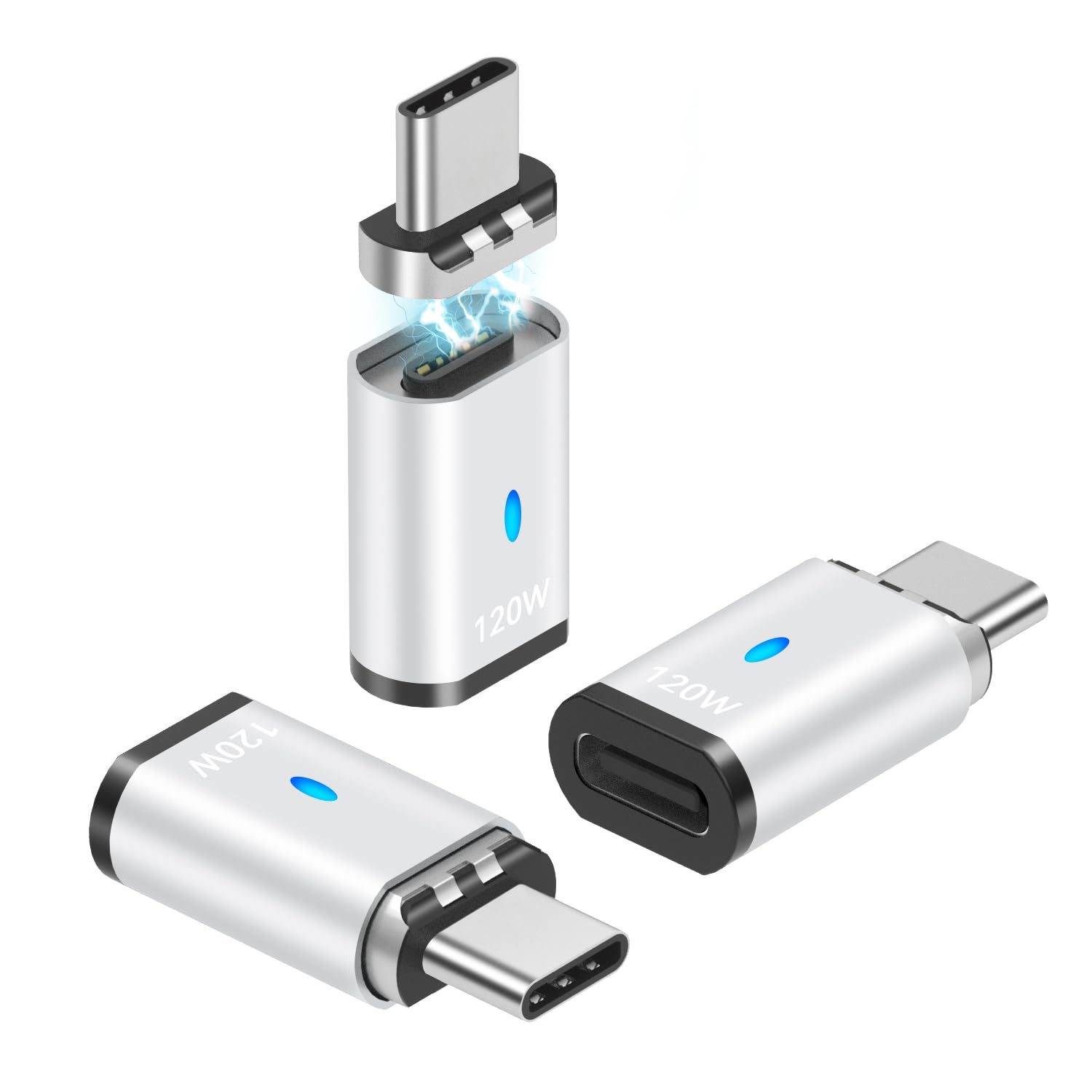 Sheeast Usb C Magnetic Adapter 3 Pack, 120W Straight Usb2.0 Type C Connector 5Pin With 480Mbps Data Transfer, Compatible For Mac