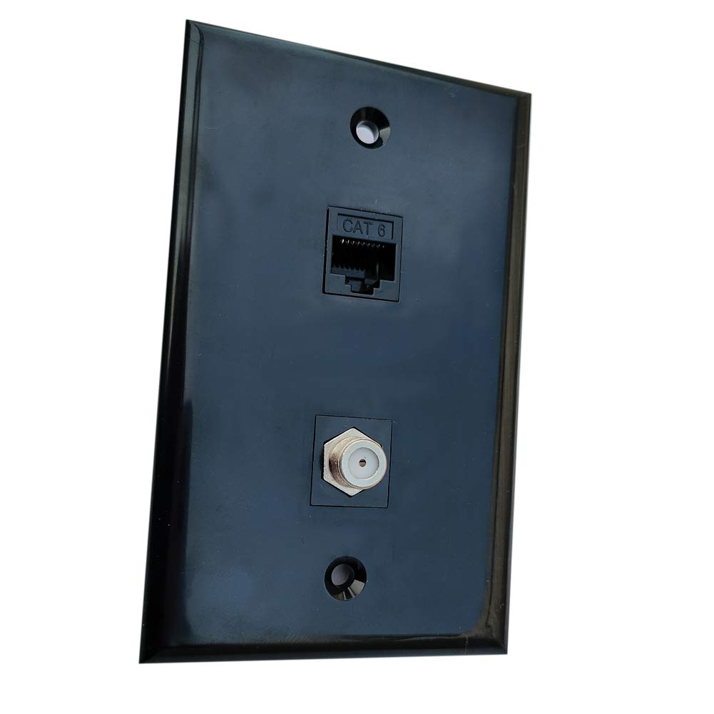 Boplat 1 Gang Ethernet Coax Wall Plate Black   Cat6 Rj45 Network Coaxial Cover Plate   1 Cable Tv F Type Connector + 1 Cat6 Ethe