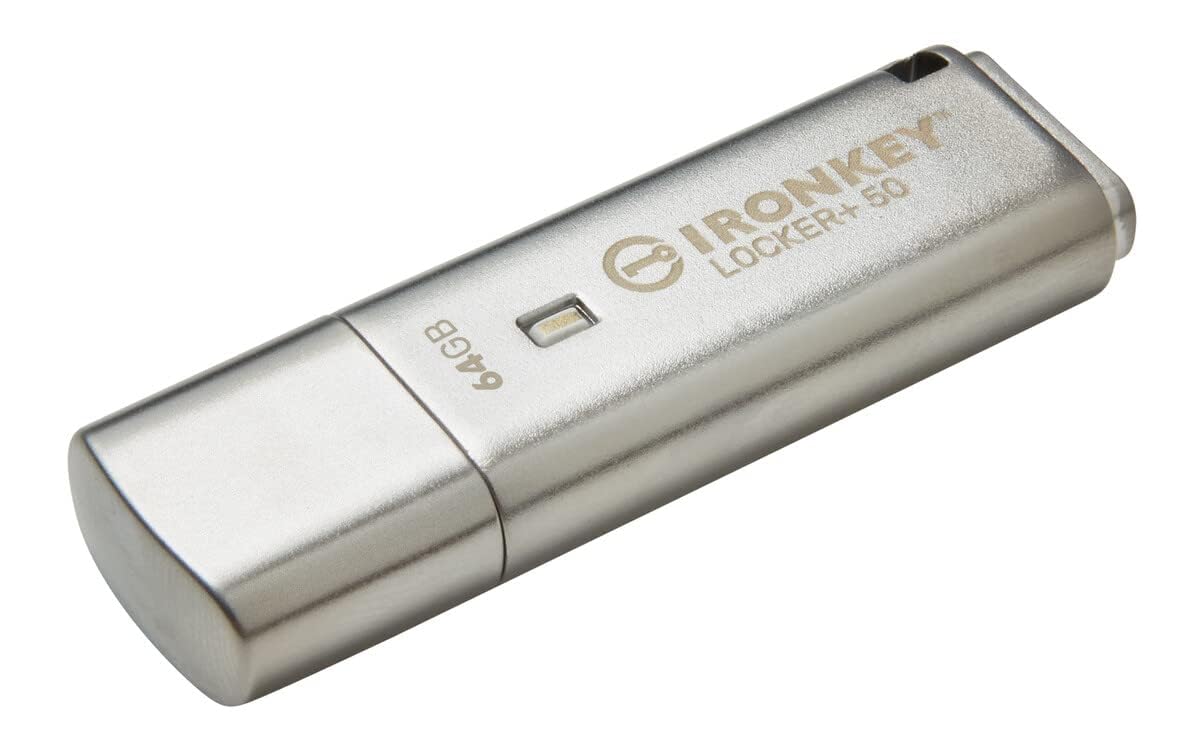 Kingston Ironkey Locker+ 50 64GB Encrypted USB Flash Drive | USB 3.2 Gen 1 | XTS-AES Protection & TAA Compliant | Multi-Password