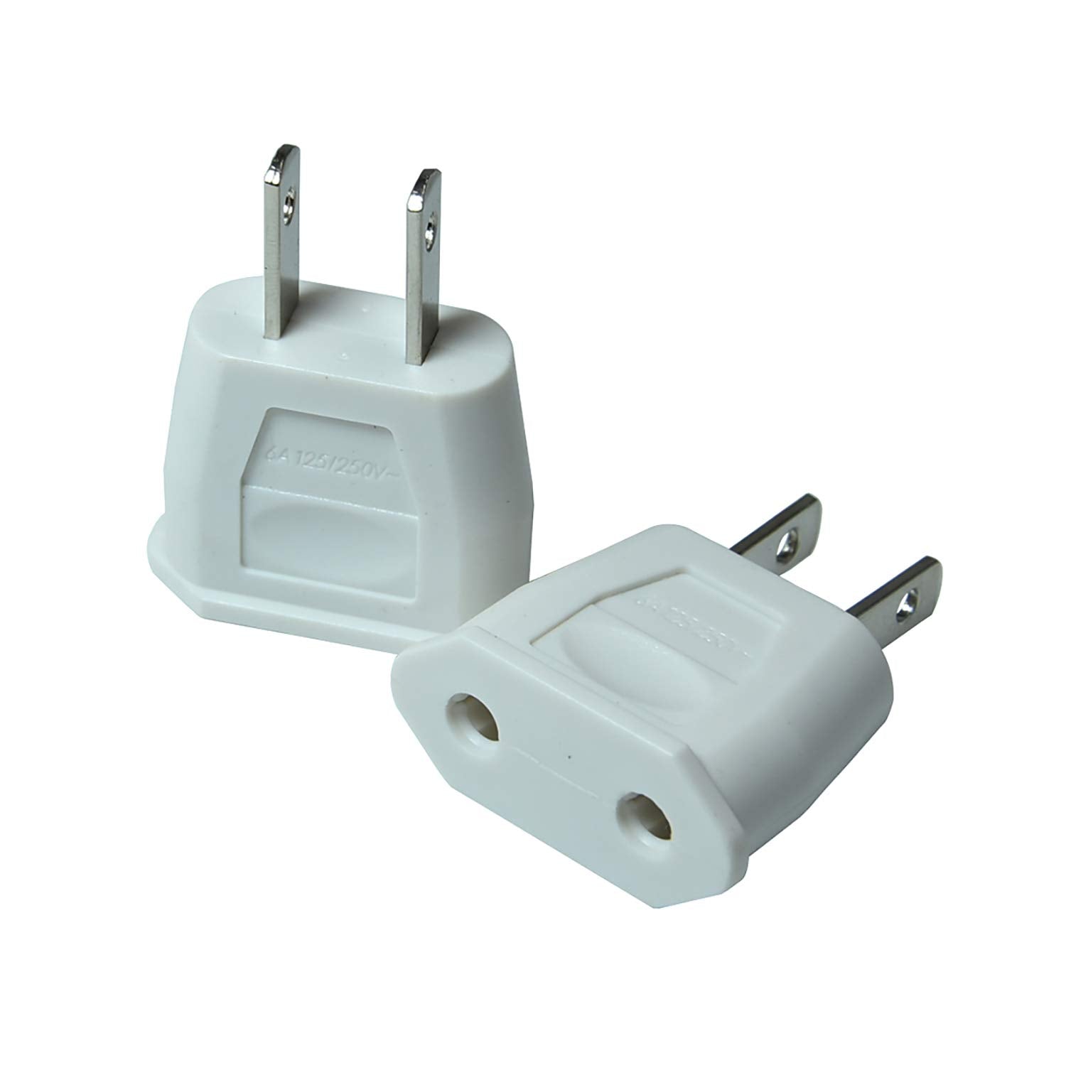 2Pcs/Lot Top Eu Euro Europe To Us American Usa Power Ac Wall Plug Converter Travel Adapter Home Use Adaptor Electrical Socke(Whi