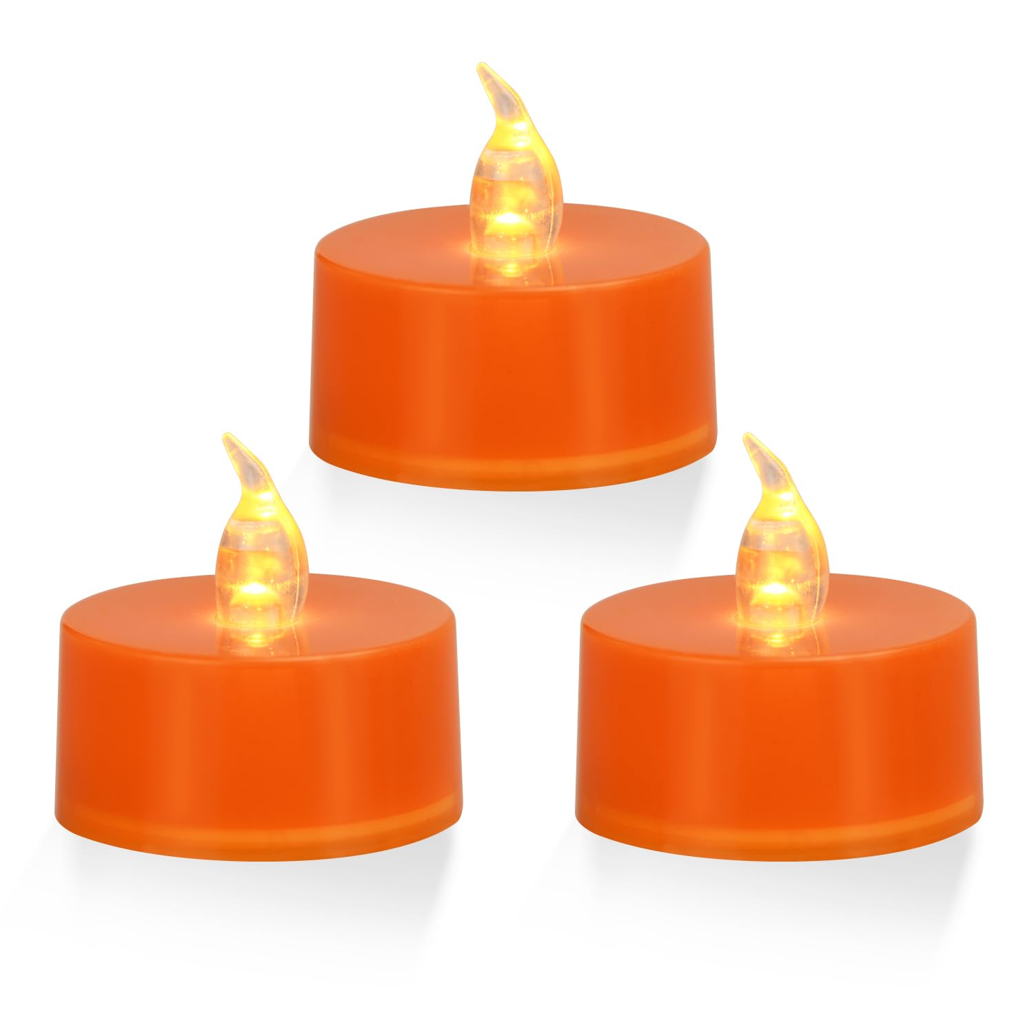 Koaby Led Tea Lights   12 Pack Flickering Flameless Lights, Lasts 200H+, Warm Yellow, Orange Base