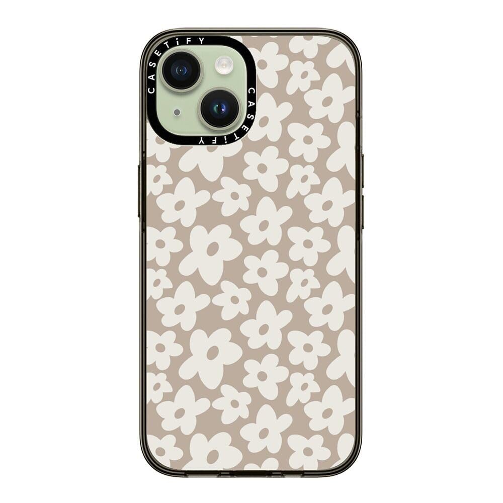 Casetify Compact Case For Iphone 15 [2X Military Grade Drop Tested / 4Ft Drop Protection]   Natural Flower   Clear Black