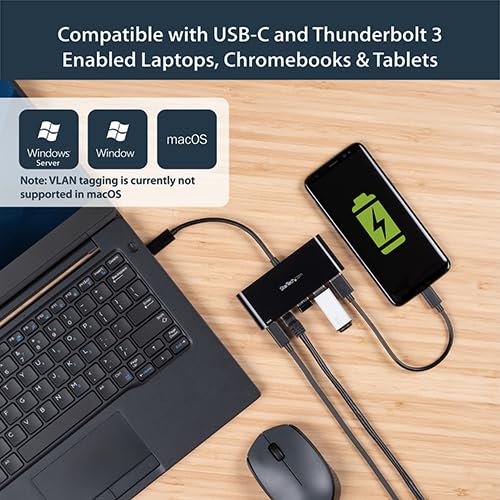 Startech.Com Usb C To Ethernet Adapter - 3 Port - With Power Delivery (Usb Pd) - Power Pass Through Charging - Usb C Adapter (Us
