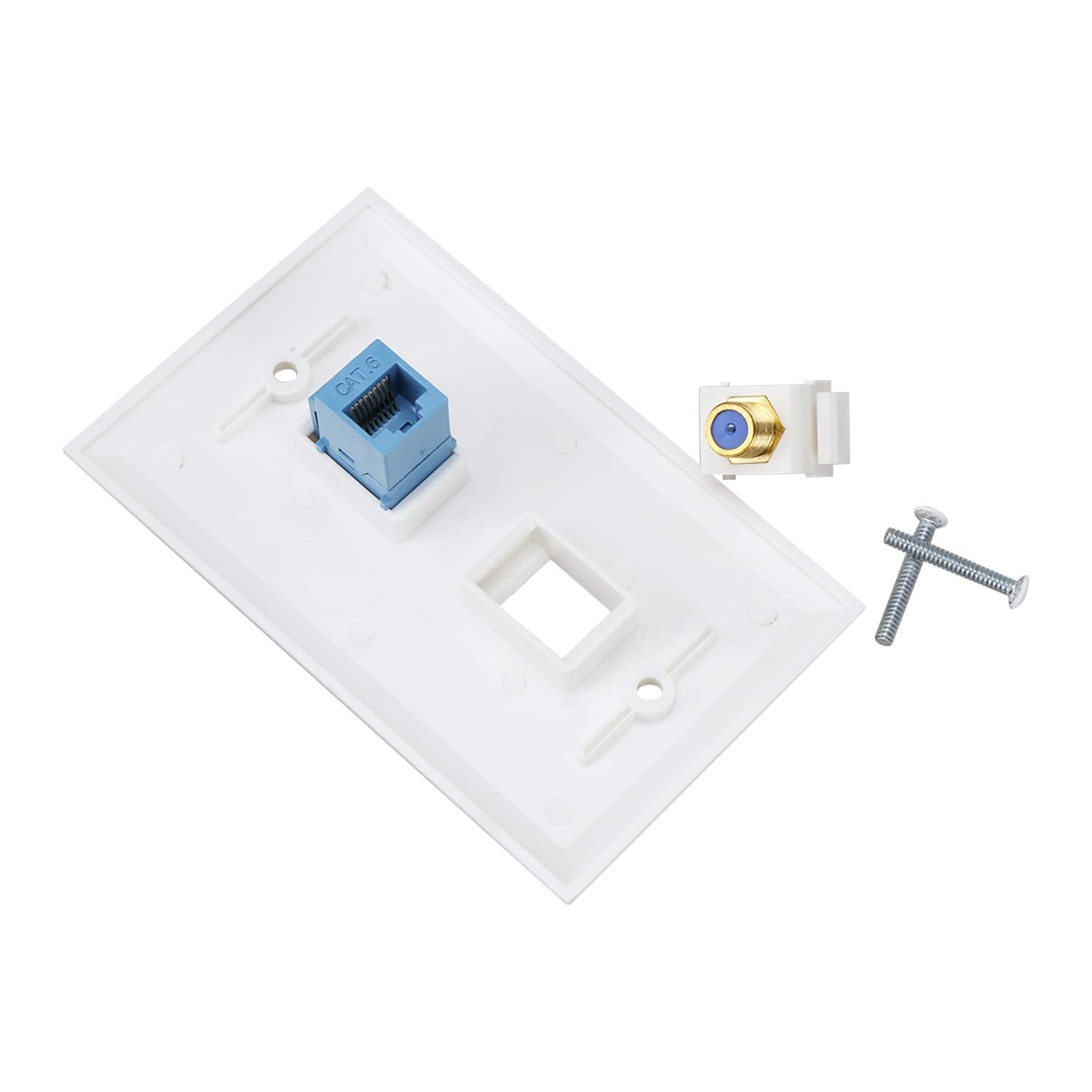 Meou Cat6 Coax F Type Gold-Plated Ethernet Wall Plate White 5-Pack