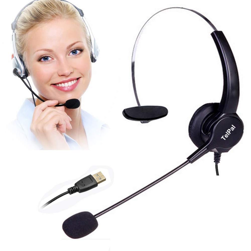 Telpal Corded Noise Cancelling Monaural Headset With Usb Headset Adapter As Office Pc Headset For Computer/Pc/Laptop Use Only