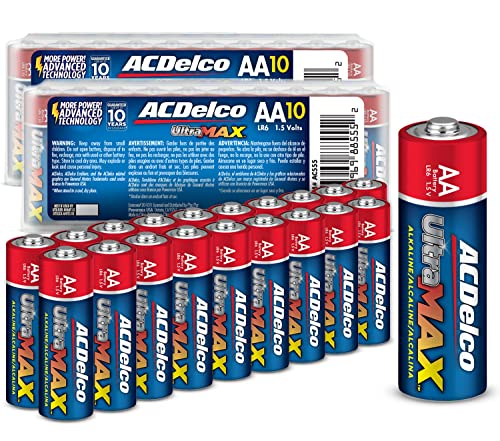 Acdelco Ultramax 20 Count Aa Batteries, Alkaline Battery With Advanced Technology, 10 Year Shelf Life, Recloseable Packaging