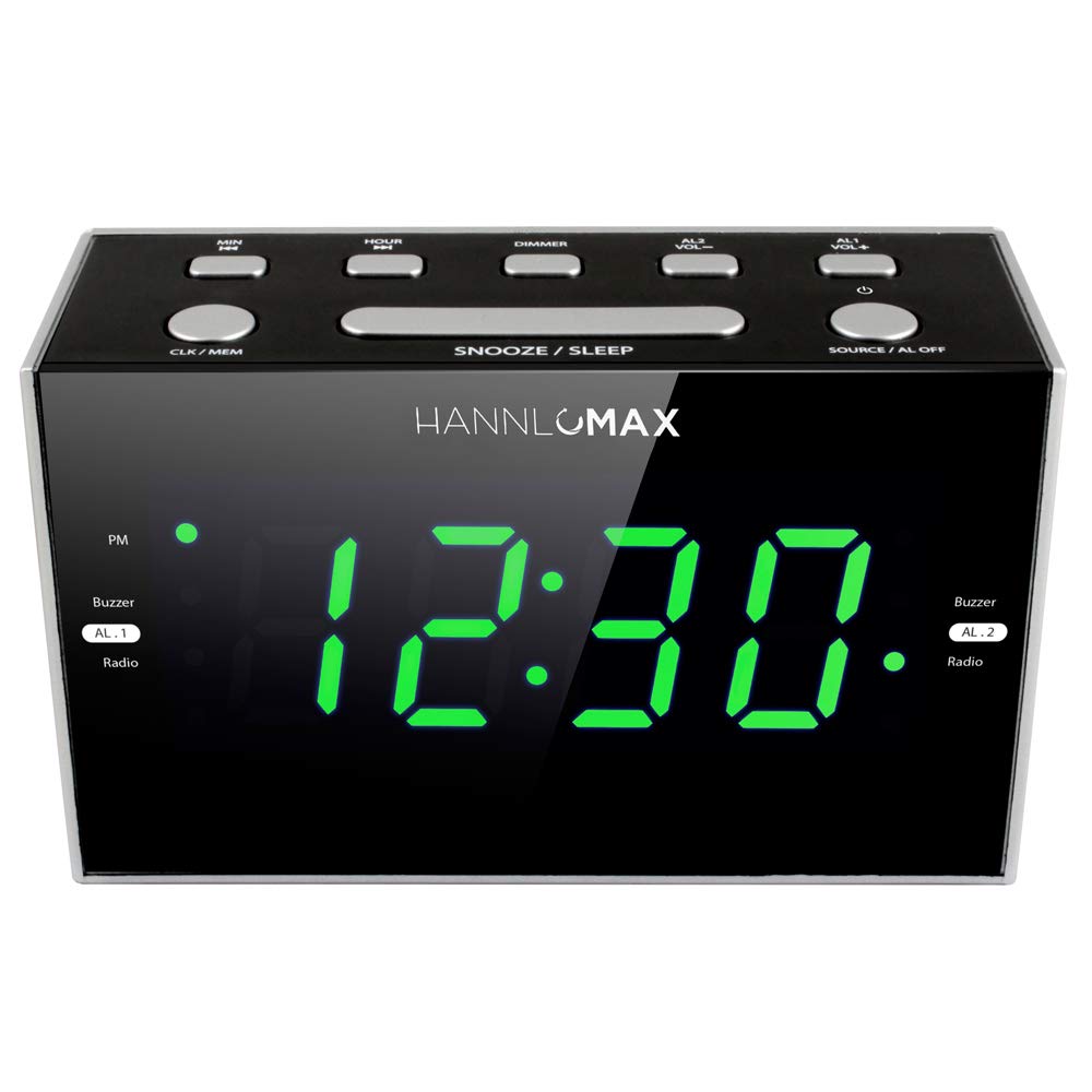 Hannlomax Hx 122Cr Alarm Clock Radio, Pll Fm Radio, Dual Alarm, 1.2 Inches Green Led Display, Usb Port For 1A Charging, Ac Power