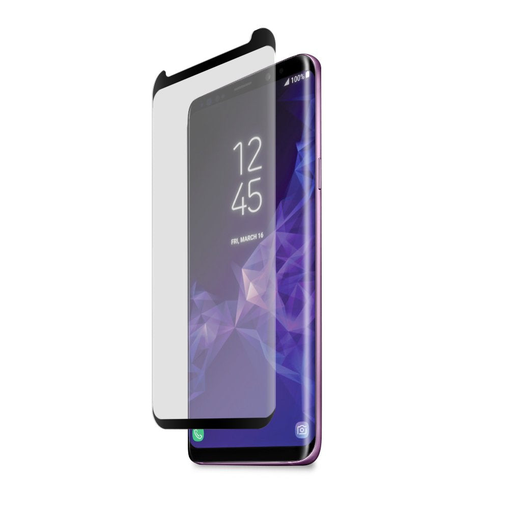PureGear Samsung Galaxy S9 + Plus HD Clear Curved Glass Screen Protector with Top/Bottom Black Border and Self Alignment Tray, Touch Sensitive, Case Friendly