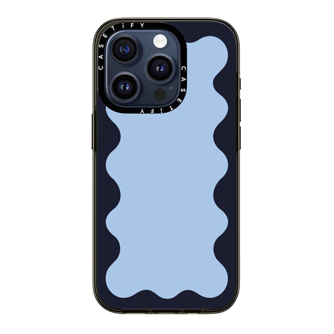 Casetify Compact Iphone 15 Pro Case [2X Military Grade Drop Tested / 4Ft Drop Protection]   Blue Background Wavy Border   Clear