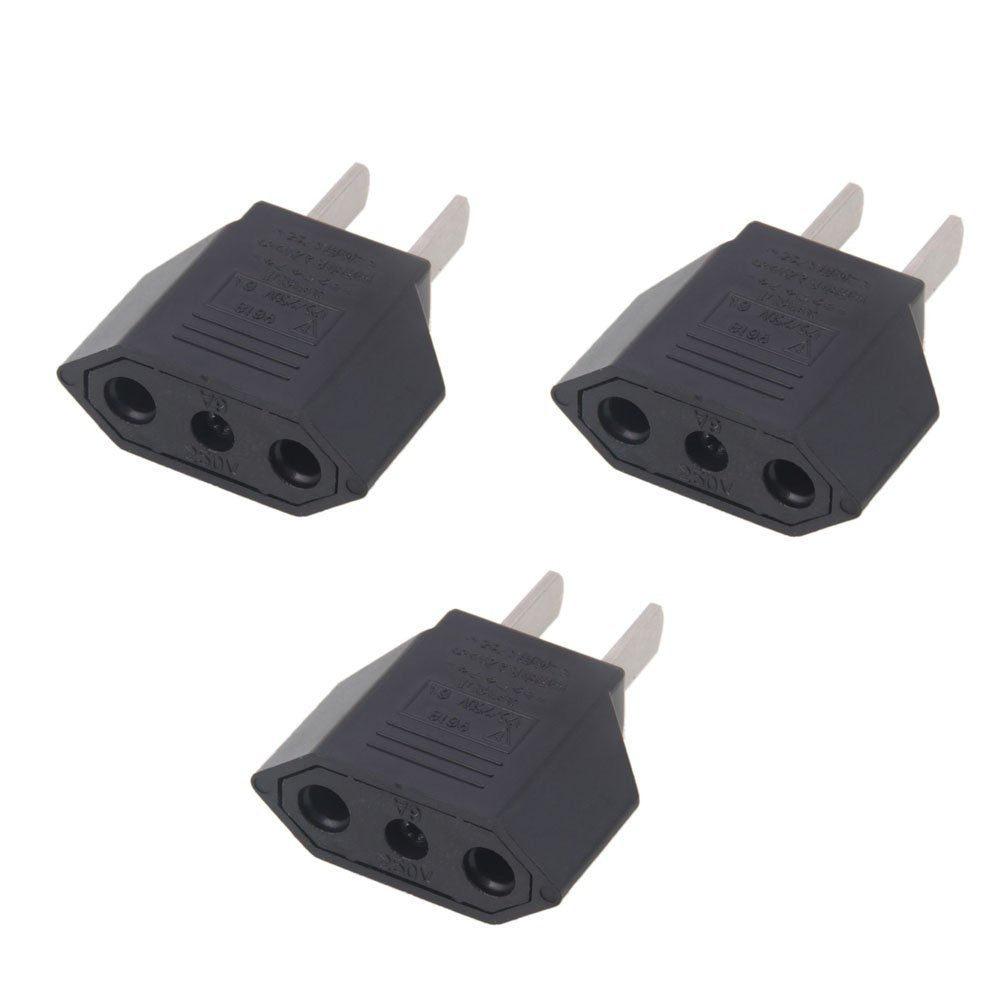 Anrank E U1009618Ak Eu Europe To Us Usa Travel Power Plug Adapter Converter (Black, 3 Pack)