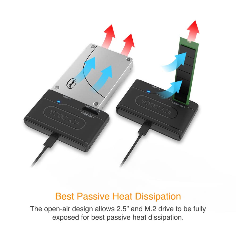 ICY DOCK USB 3.2 Gen 2 10Gbps to 2.5' SATA SSD/HDD & M.2 NVMe/SATA SSD External Reader Adapter | EZ Adapter MB104U 1SMB