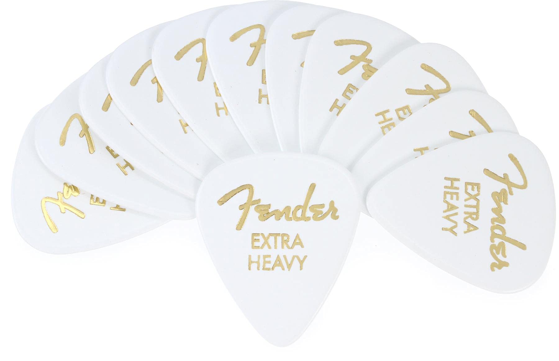 Fender Classic Celluloid Guitar Picks 351 Shape, White, Extra Heavy, 12 Pack