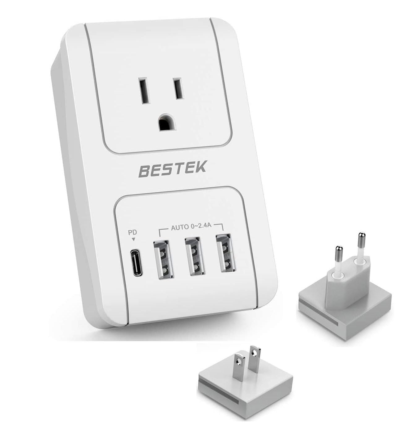 Bestek International Travel Adapter, 3000W Converter Travel Adapter For Hair Dryer, Curling Iron Usb Travel Wall Charger With Worldwide Wall Plugs For Us, Eu(Pd35W,1004, White)