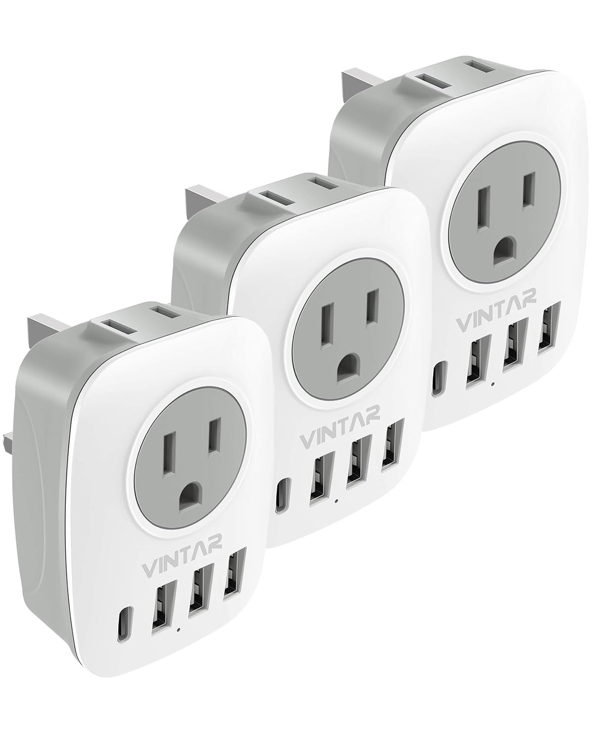 3 Pack Uk Ireland Travel Plug Adapter, Vintar International Power Adaptor With 1Usb C, 2American Outlets And 3Usb Ports, 6 In 1