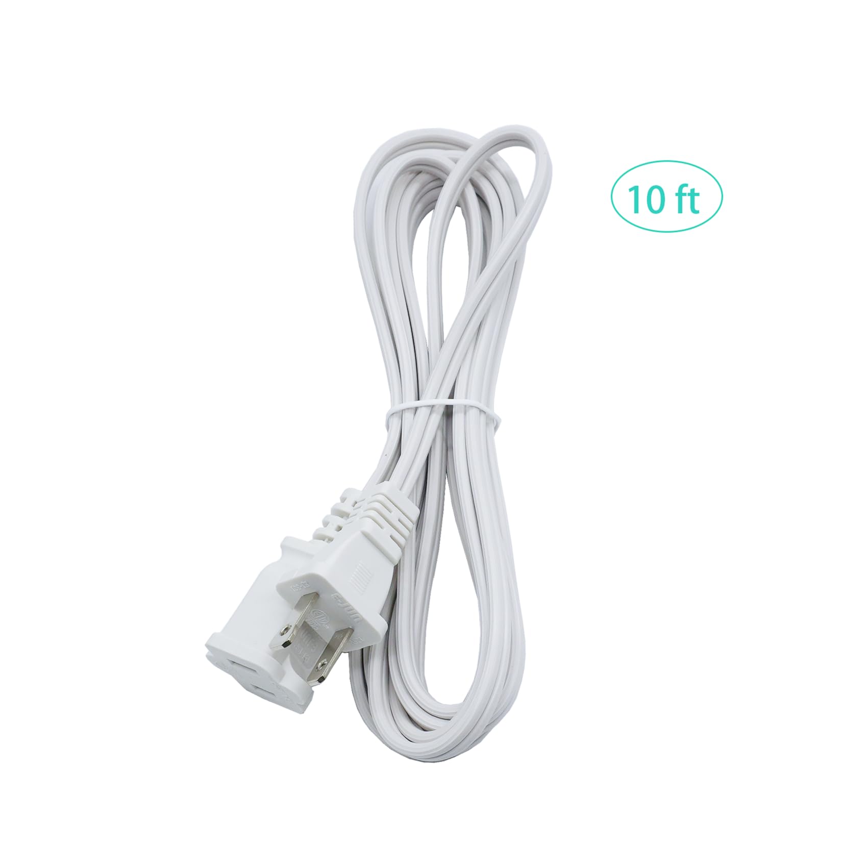 10 Ft Extension Cord 2 Prong Male Female Extension Power Cord Cable, Indoor White Extension Cord Nema 1 15P To 1 15R Cable Polar