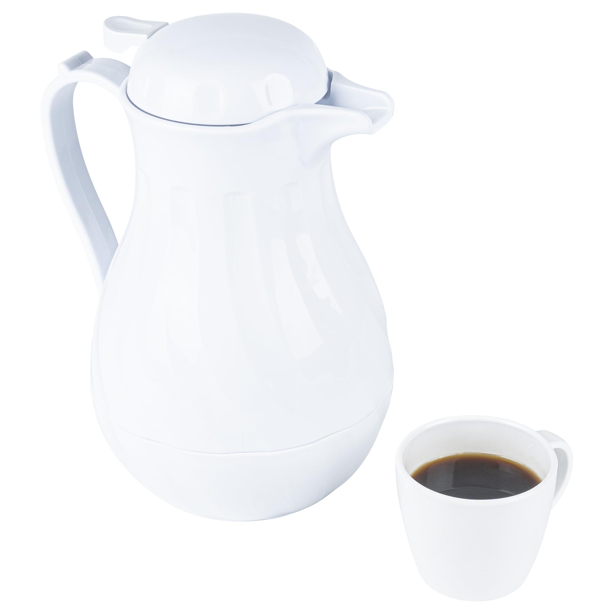 Restaurantware Thermal Coffee Carafe Pack of 1 Plastic 64 Ounces Insulated Coffee Server With Ergonomic Handle - White Coffee Po