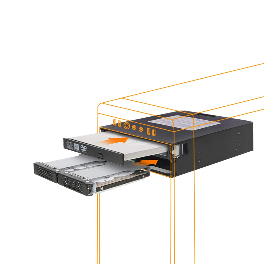 ICY DOCK Full Metal 2 Bay 2.5' SAS/SATA HDD & SSD Backplane Cage with Slim ODD Tray for External 5.25' Bay | ToughArmor MB994IPO 3SB