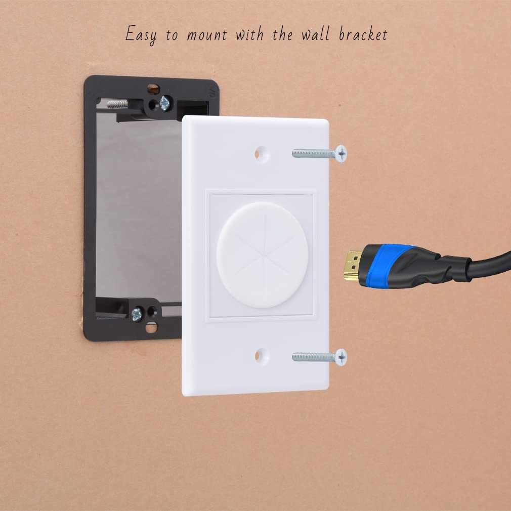 Yoemely Cable Pass Through Wall Plate White 12 Pack, 1 Gang Wall Plate With White Silicone Pass Through, Cable Wall Plate Organi