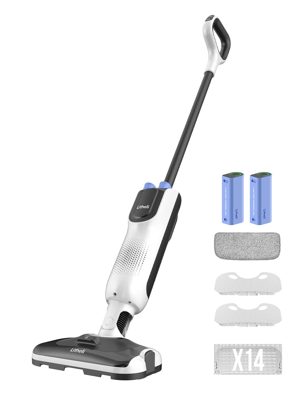 Litheli Cordless Vacuum Mop Cleaner, 2 In 1 Hard Floor Stick Vacuum, Wet Dry Mop, 2 Disposable Dust Boxes, 14 Disposable Pads &