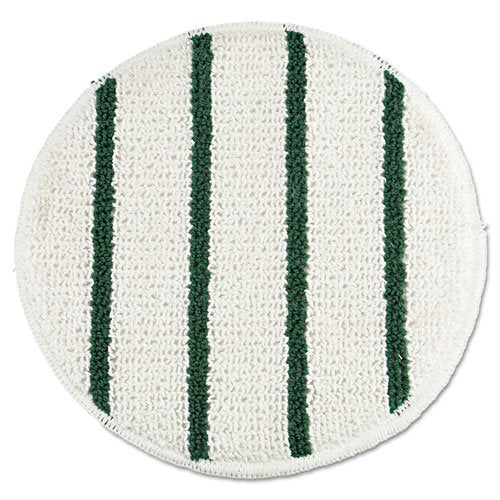 Low Profile Scrub Strip Carpet Bonnet, 19'' Diameter, White/Green, 5/Carton