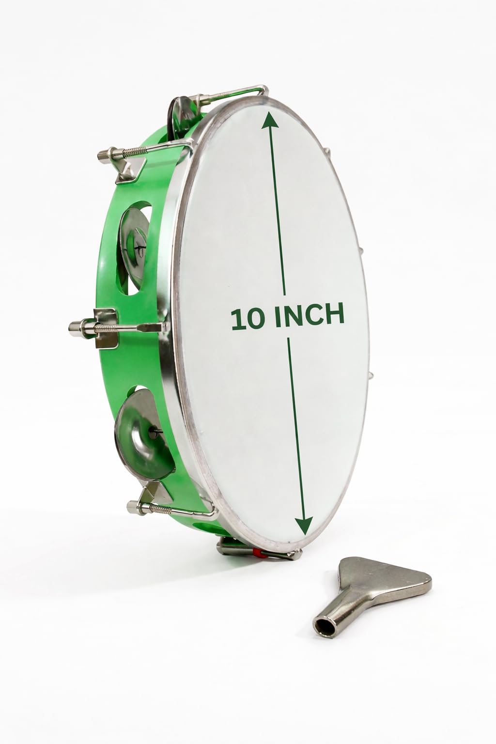 Meerut musical10 Inch dafli Tambourine with Tuning Key, Green, Metal Jingles, Percussion Instrument