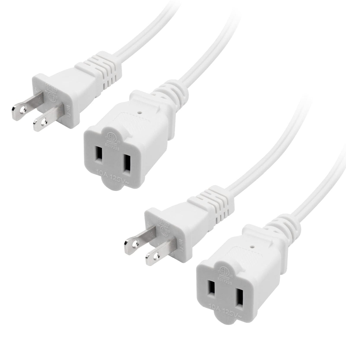 2 Prong Power Extension Cord 3Ft/1 Meter, Polarized Plug Short Flexible Power Cable, Us Male/Female Power Cable For Nema 5 15P T